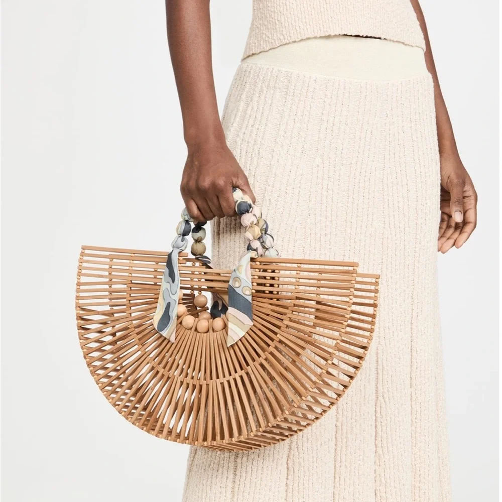 Cult Gaia Bamboo Fan Ark Scarf Half Moon Top Handle Tote Bag NWT - Picture 2 of 8